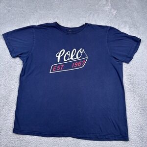 Vintage Ralph Lauren Polo‎ Sport Shirt Men's XL Blue Spell Out Graphic